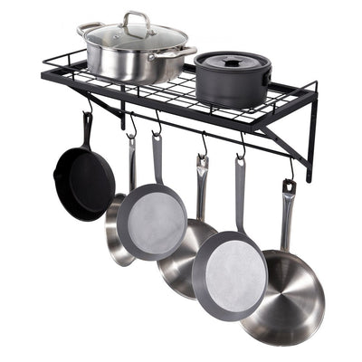 VEVOR Pot Rack Wall Mounted, 24 inch Pot and Pan Hanging Rack, Pot and Pan Hanger with 12 S Hooks, 55 lbs Loading Weight, Ideal for Pans, Utensils, Cookware in Kitchen 
