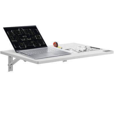 VEVOR Wall Mounted Folding Table, 23.62" x 15.75" Wall Mount Drop Leaf Table, Floating Desk with Iron Bracket, Fold Down Desk for Small Spaces, Home Office, Dining, Laundry Room, Kitchen, Bar, White 