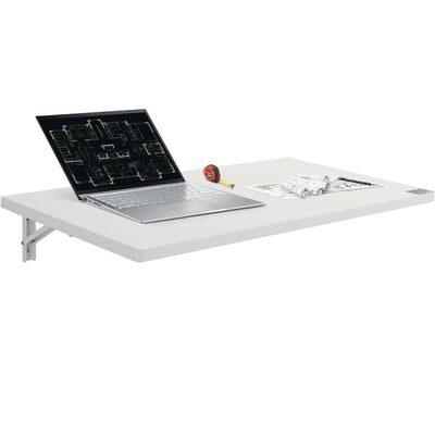 VEVOR Wall Mounted Folding Table, 35.43" x 19.69" Wall Mount Drop Leaf Table, Floating Desk with Iron Bracket, Fold Down Desk for Small Spaces, Home Office, Dining, Laundry Room, Kitchen, Bar, White 