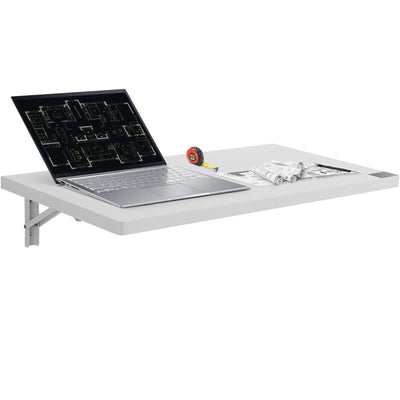 VEVOR Wall Mounted Folding Table, 31.5" x 15.75" Wall Mount Drop Leaf Table, Floating Desk with Iron Bracket, Fold Down Desk for Small Spaces, Home Office, Dining, Laundry Room, Kitchen, Bar, White 