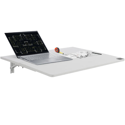 VEVOR Wall Mounted Folding Table, 31.5" x 19.69" Wall Mount Drop Leaf Table, Floating Desk with Iron Bracket, Fold Down Desk for Small Spaces, Home Office, Dining, Laundry Room, Kitchen, Bar, White 