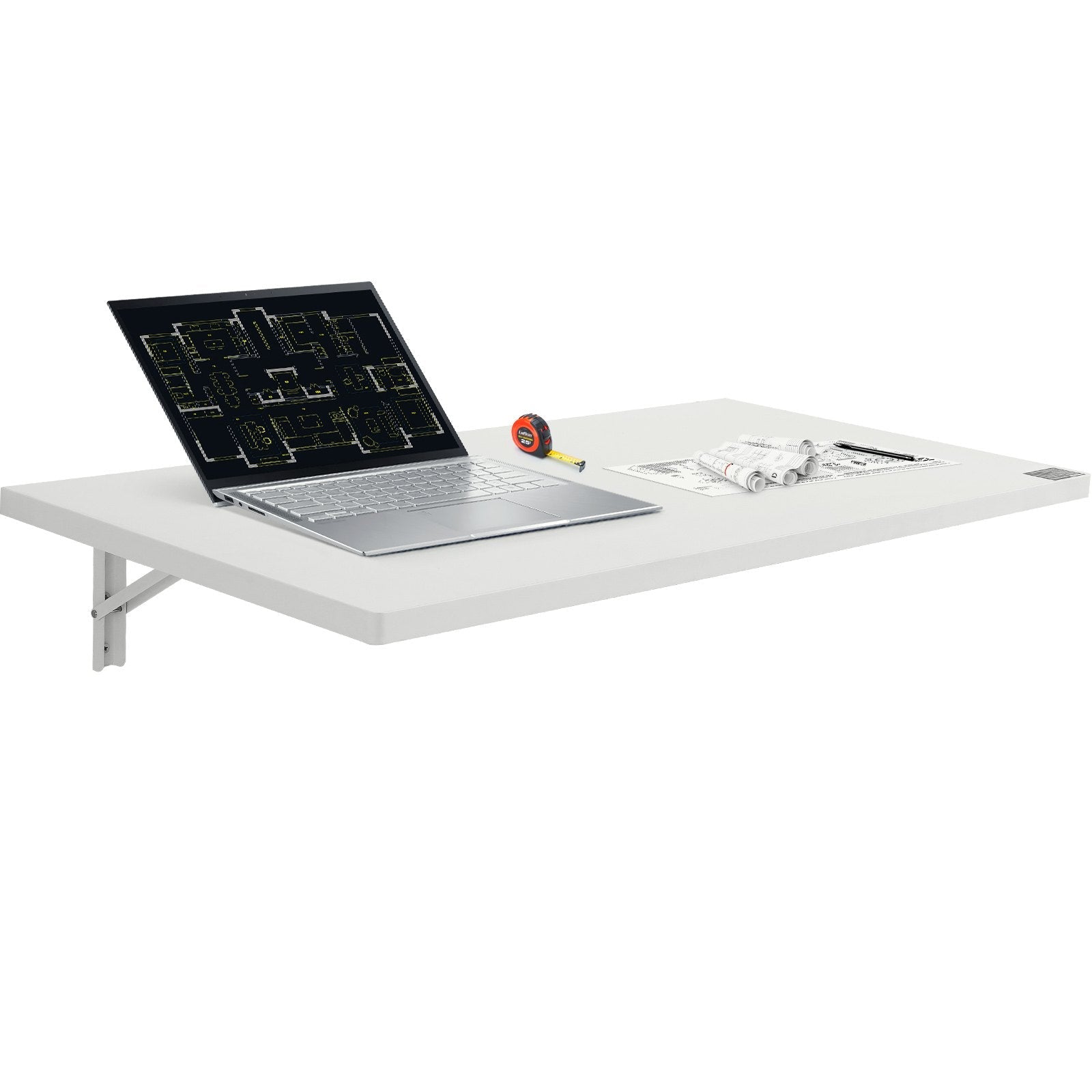 VEVOR Wall Mounted Folding Table, 39.37" x 19.69" Wall Mount Drop Leaf Table, Floating Desk with Iron Bracket, Fold Down Desk for Small Spaces, Home Office, Dining, Laundry Room, Kitchen, Bar, White 
