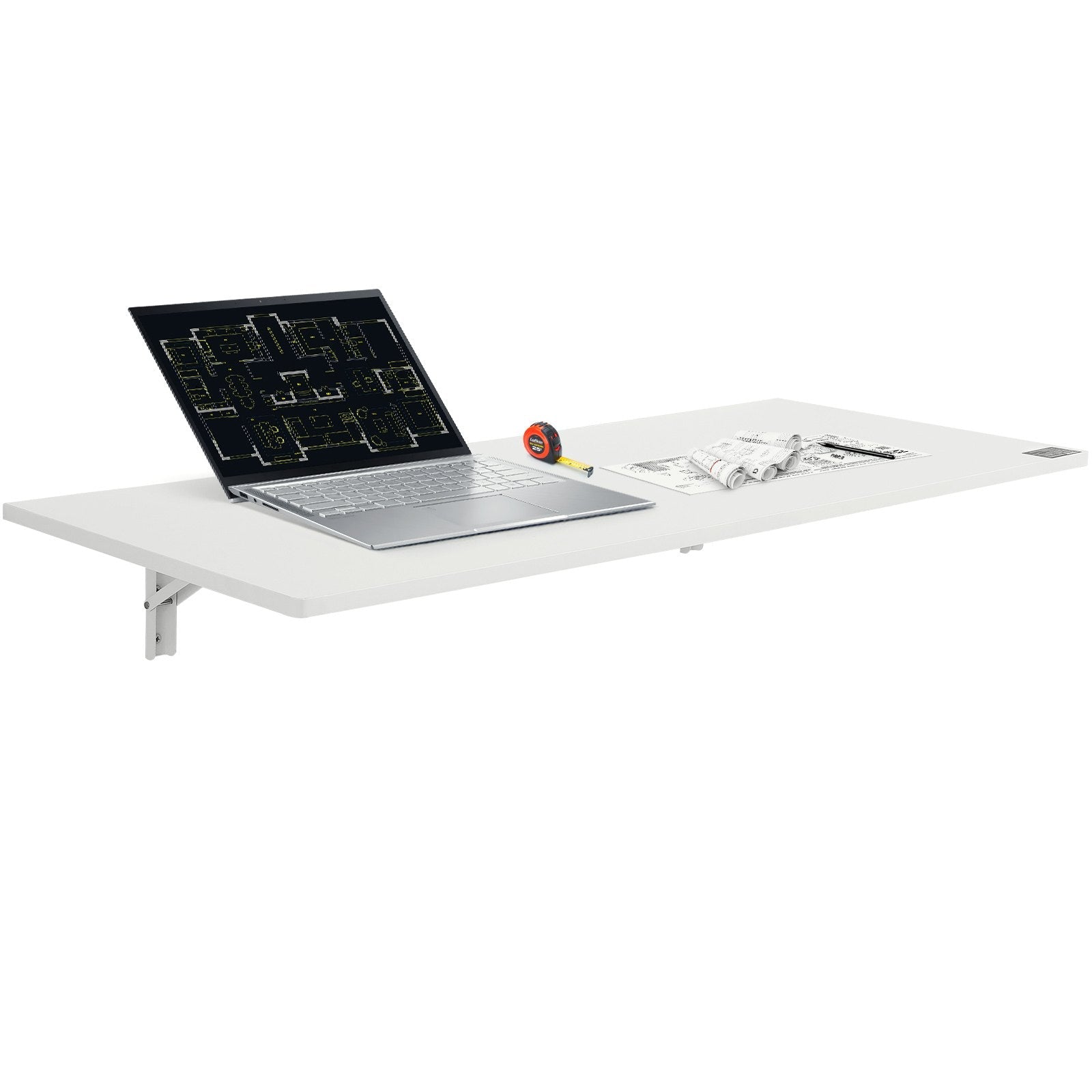 VEVOR Wall Mounted Folding Table, 43.31" x 18.11" Wall Mount Drop Leaf Table, Floating Desk with Iron Bracket, Fold Down Desk for Small Spaces, Home Office, Dining, Laundry Room, Kitchen, Bar, White 
