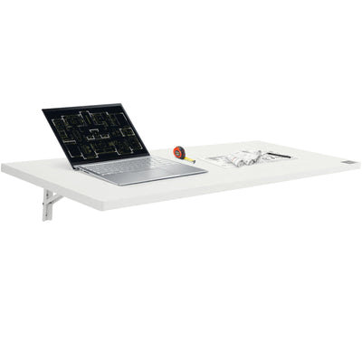 VEVOR Wall Mounted Folding Table, 47.24" x 19.69" Wall Mount Drop Leaf Table, Floating Desk with Iron Bracket, Fold Down Desk for Small Spaces, Home Office, Dining, Laundry Room, Kitchen, Bar, White 