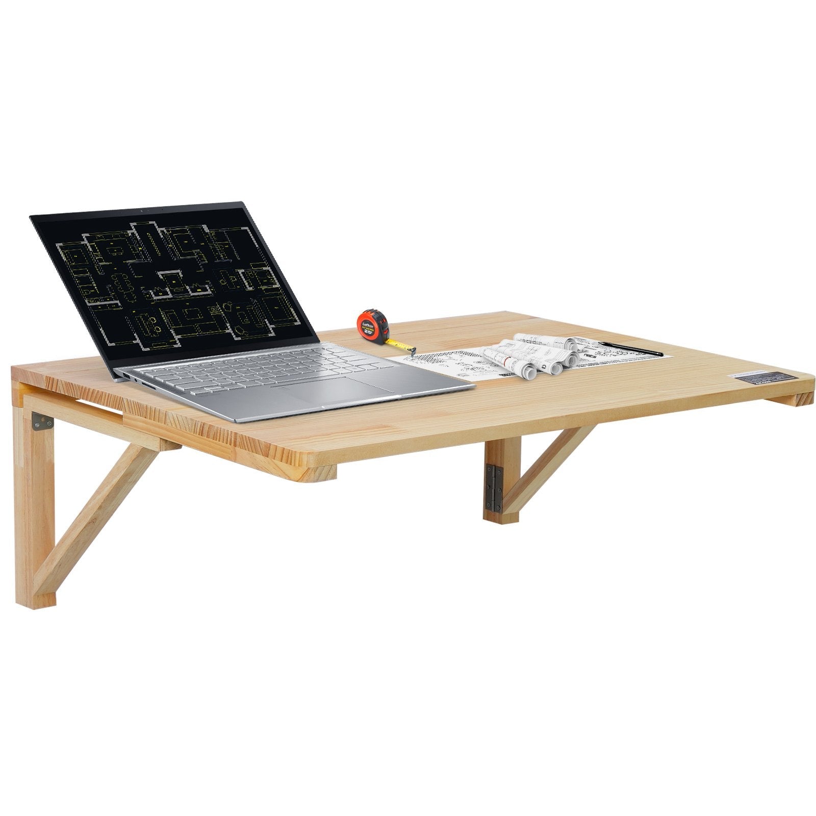 VEVOR Wall Mounted Folding Table, 31.5" x 23.62" Wall Mount Drop Leaf Table, Wooden Floating Desk with Iron Bracket, Fold Down Desk for Small Spaces, Home Office, Dining, Laundry Room, Kitchen, Bar 