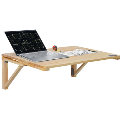 VEVOR Wall Mounted Folding Table, 31.5" x 23.62" Wall Mount Drop Leaf Table, Wooden Floating Desk with Iron Bracket, Fold Down Desk for Small Spaces, Home Office, Dining, Laundry Room, Kitchen, Bar 