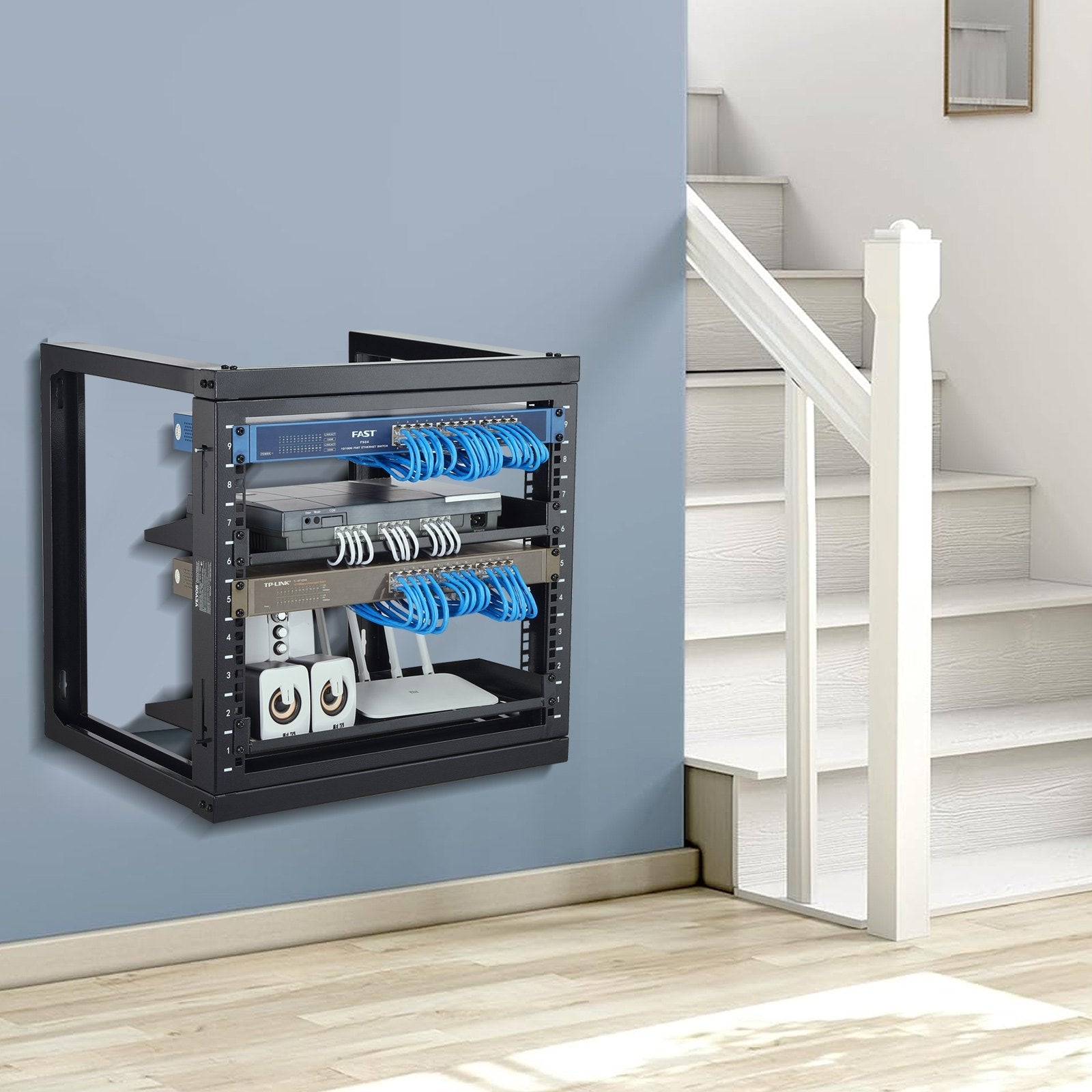 VEVOR 9U Wall Mount Rack 150 lbs/68.04 kg Open Frame Server Network Rack Black 