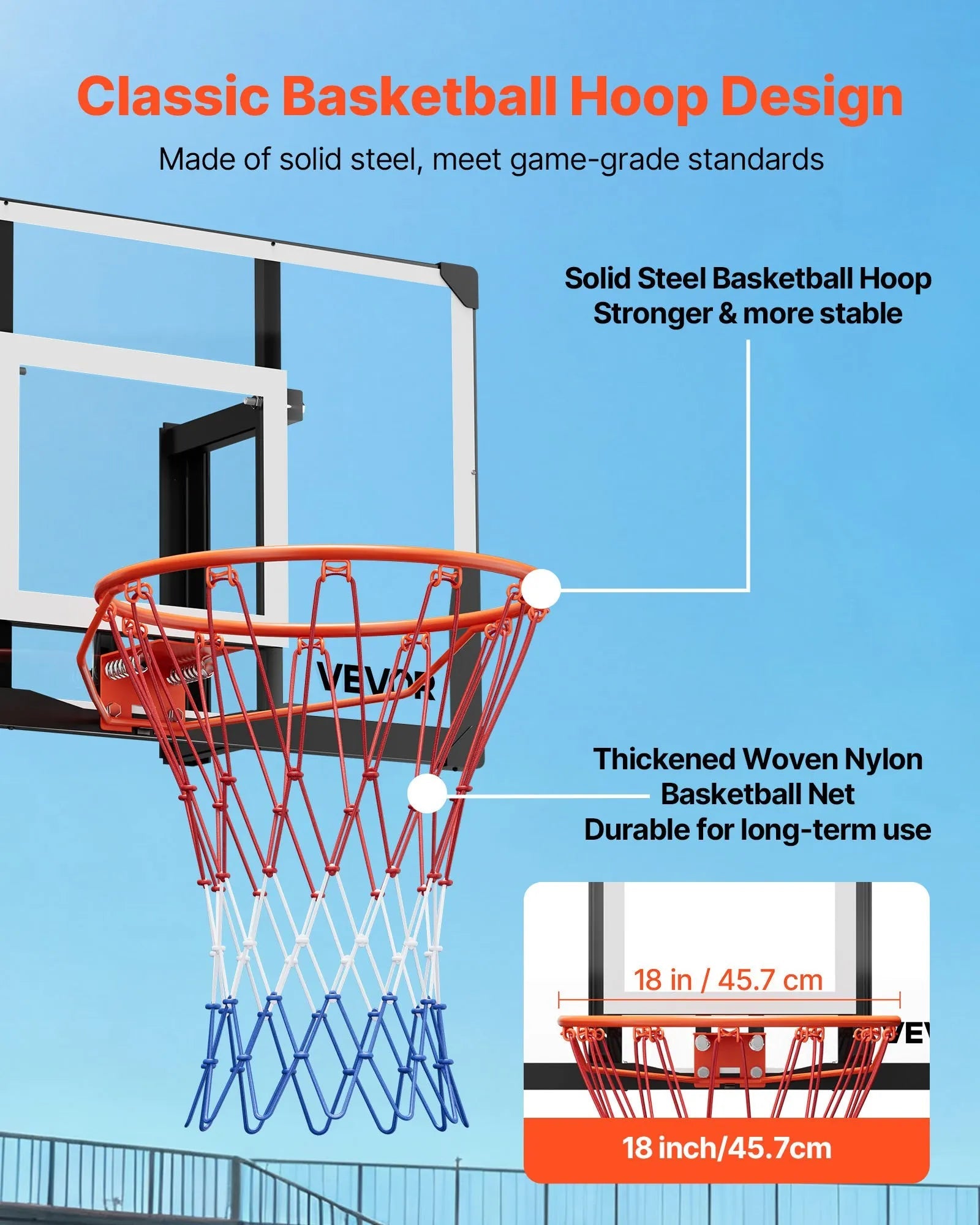 VEVOR Wall Mount Basketball Hoop, 44-inch PC Backboard Mounted Basketball Hoop Outdoor with Solid Steel, 0.08 inch Thickened Backboard, Thickened Woven Nylon Basketballs Net, Indoor & Outdoor Use 