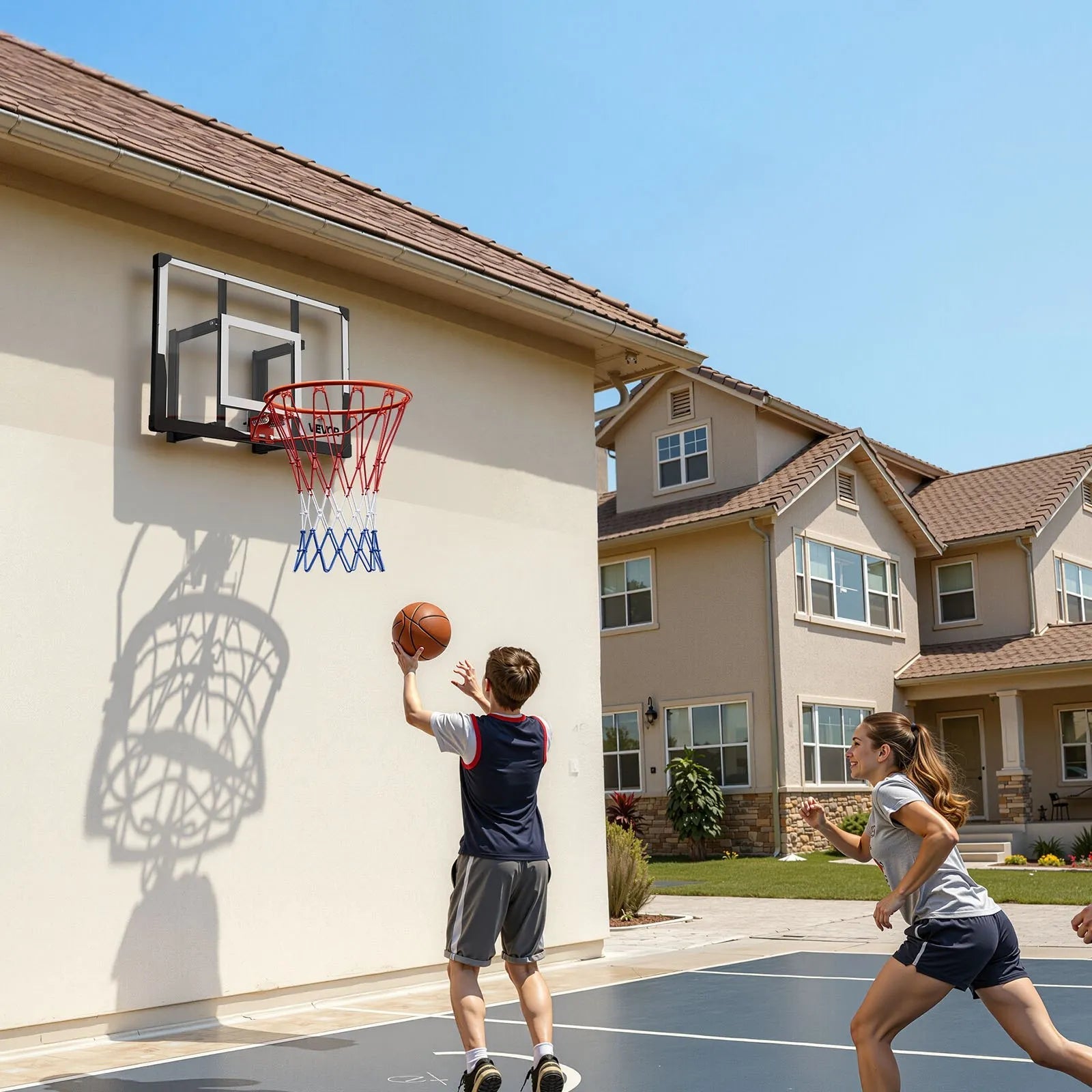 VEVOR Wall Mount Basketball Hoop, 44-inch PC Backboard Mounted Basketball Hoop Outdoor with Solid Steel, 0.08 inch Thickened Backboard, Thickened Woven Nylon Basketballs Net, Indoor & Outdoor Use 