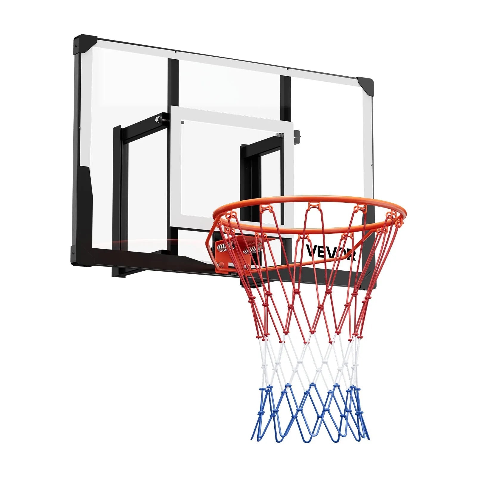VEVOR Wall Mount Basketball Hoop, 44-inch PC Backboard Mounted Basketball Hoop Outdoor with Solid Steel, 0.08 inch Thickened Backboard, Thickened Woven Nylon Basketballs Net, Indoor & Outdoor Use 