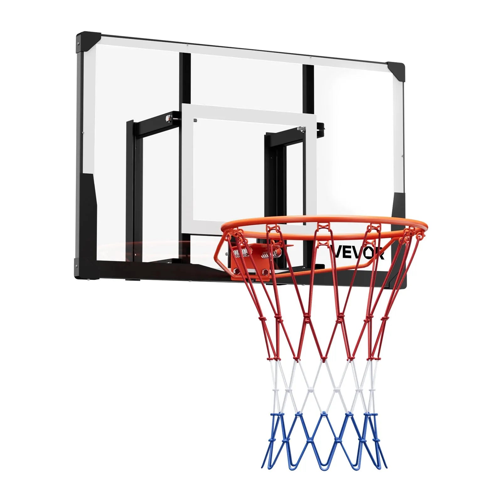 VEVOR Wall Mount Basketball Hoop, 44-inch PC Backboard Mounted Basketball Hoop Outdoor with Solid Steel, 0.08 inch Thickened Backboard, Thickened Woven Nylon Basketballs Net, Indoor & Outdoor Use 