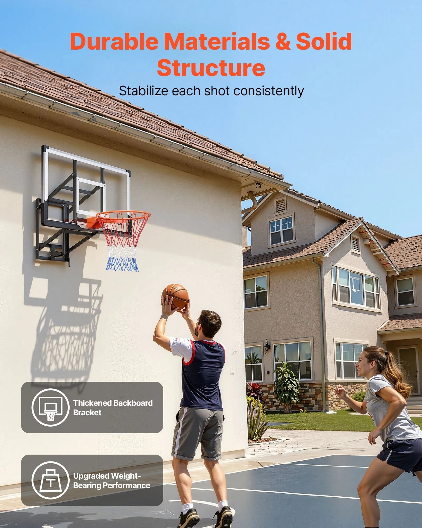 VEVOR Wall Mount Basketball Hoop, 54-inch PC Backboard Mounted Basketball Hoop Outdoor with Hand-Crank Adjustment, 0.11 inch Thickened Backboard, Classic Basketballs Hoops Design, Indoor & Outdoor Use 