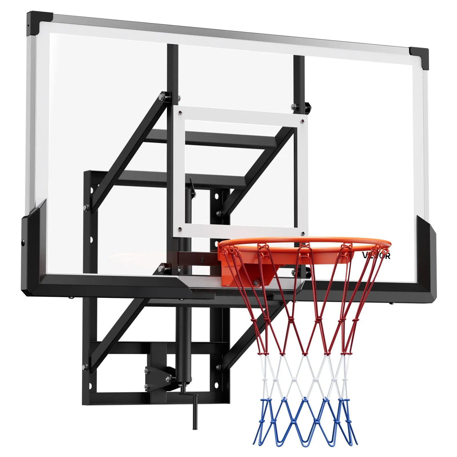 VEVOR Wall Mount Basketball Hoop, 54-inch PC Backboard Mounted Basketball Hoop Outdoor with Hand-Crank Adjustment, 0.11 inch Thickened Backboard, Classic Basketballs Hoops Design, Indoor & Outdoor Use 