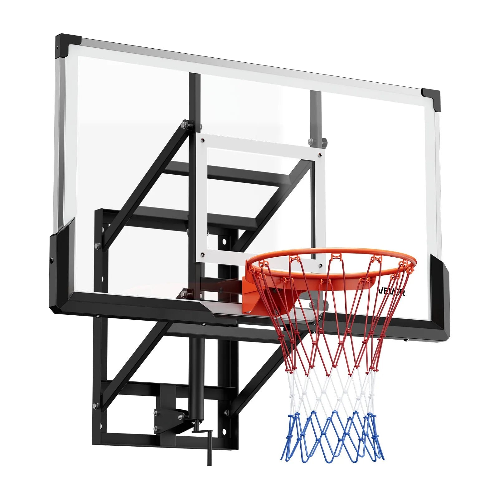 VEVOR Wall Mount Basketball Hoop, 54-inch PC Backboard Mounted Basketball Hoop Outdoor with Hand-Crank Adjustment, 0.11 inch Thickened Backboard, Classic Basketballs Hoops Design, Indoor & Outdoor Use 