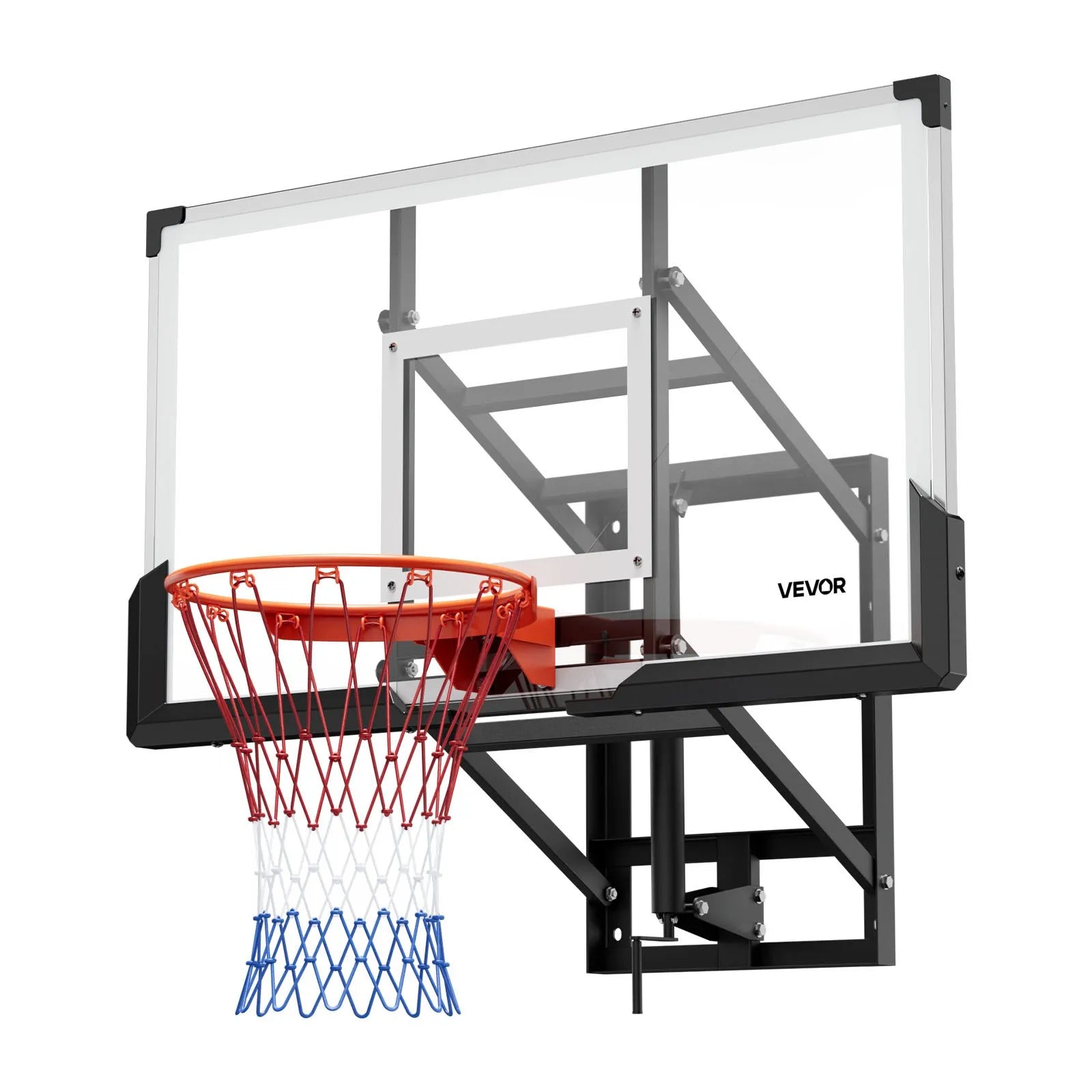 VEVOR Wall Mount Basketball Hoop, 54-inch PC Backboard Mounted Basketball Hoop Outdoor with Hand-Crank Adjustment, 0.11 inch Thickened Backboard, Classic Basketballs Hoops Design, Indoor & Outdoor Use 