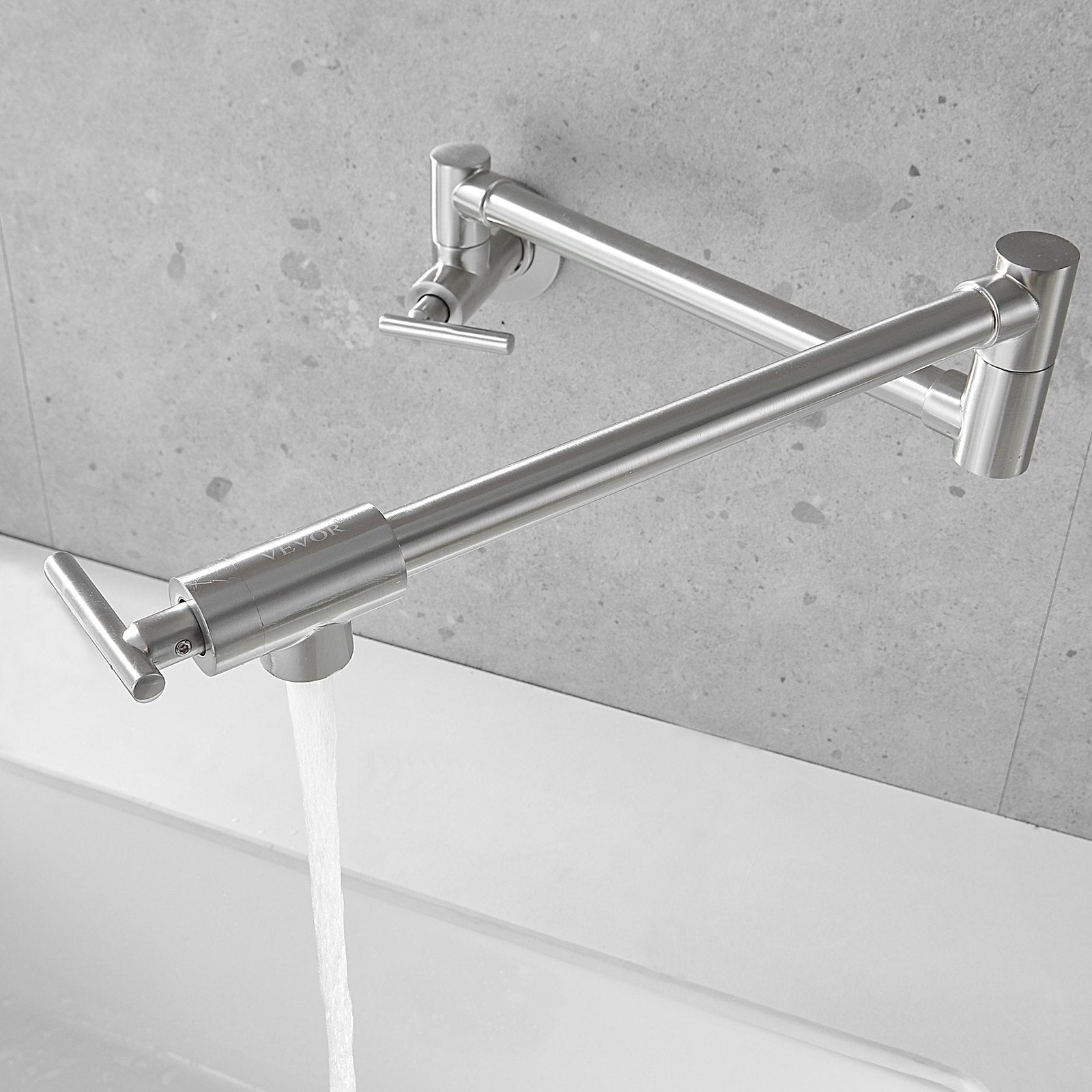 VEVOR Pot Filler Faucet, Solid Brass Commercial Wall Mount Kitchen Stove Faucet with Gold Brushed Finish, Folding Restaurant Sink Faucet with Double Joint Swing Arm & 2 Handles 