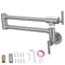 VEVOR Pot Filler Faucet, Solid Brass Commercial Wall Mount Kitchen Stove Faucet with Gold Brushed Finish, Folding Restaurant Sink Faucet with Double Joint Swing Arm & 2 Handles