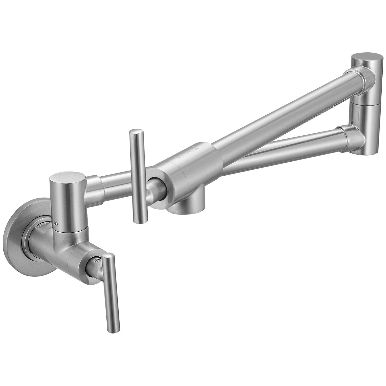 VEVOR Pot Filler Faucet, Solid Brass Commercial Wall Mount Kitchen Stove Faucet with Gold Brushed Finish, Folding Restaurant Sink Faucet with Double Joint Swing Arm & 2 Handles 