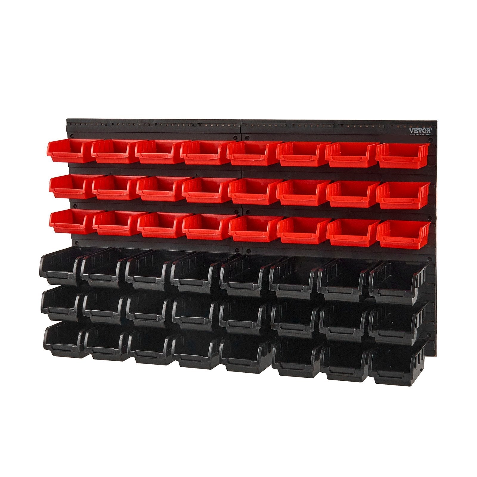 VEVOR Wall Mounted Storage Bins, 48-Bin Parts Rack Organizer Garage Plastic Shop Tool with Wall Panels, Tool Organizer for Nuts, Bolts, Screws, Nails, Beads, Buttons, Other Small Parts, Black and Red 