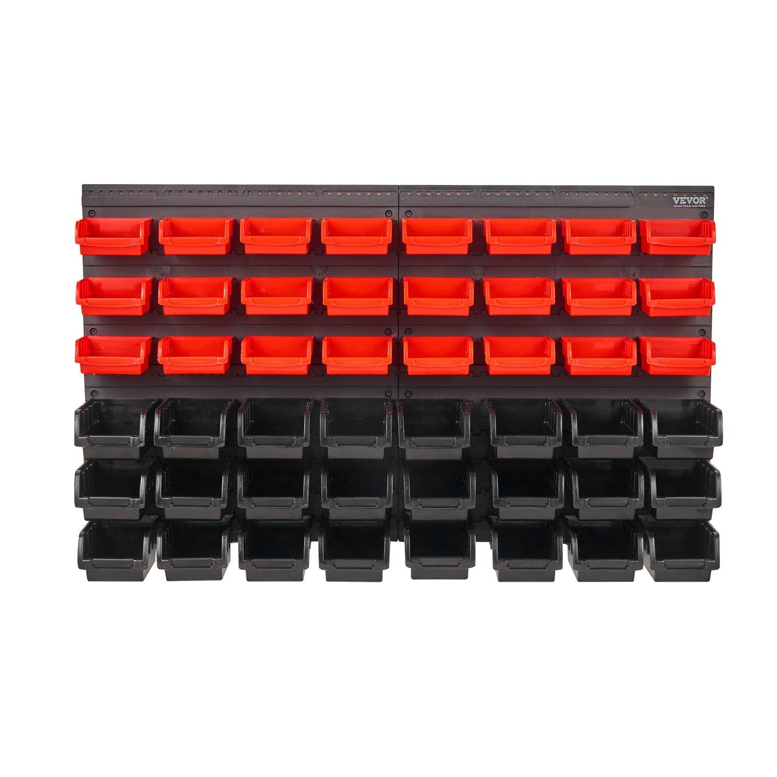 VEVOR Wall Mounted Storage Bins, 48-Bin Parts Rack Organizer Garage Plastic Shop Tool with Wall Panels, Tool Organizer for Nuts, Bolts, Screws, Nails, Beads, Buttons, Other Small Parts, Black and Red 