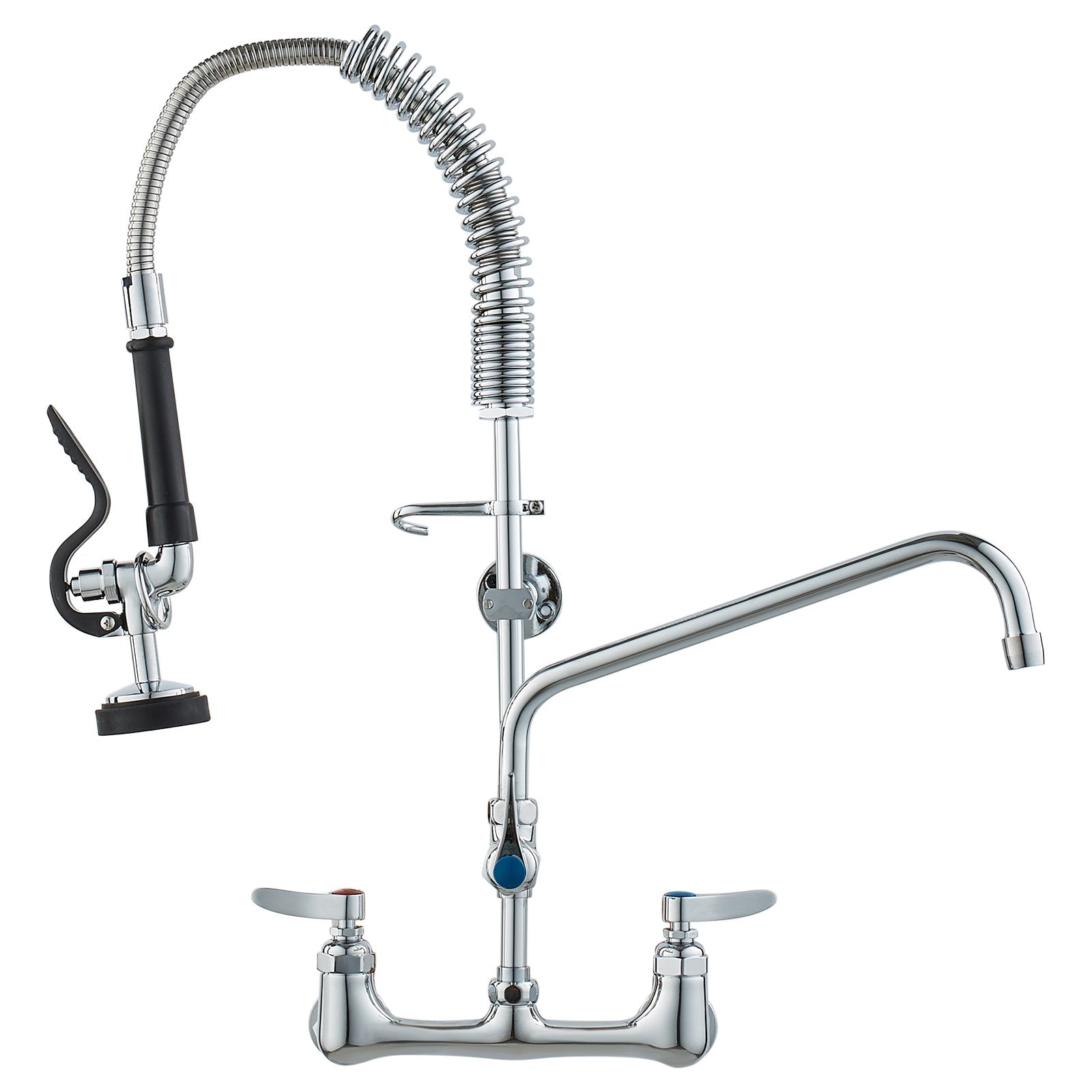 VEVOR Commercial Faucet with Pre-Rinse Sprayer, 25" Height, 8" Center, 12" Swing Spout, Wall Mount Kitchen Sink Faucet, Brass Constructed Device with Pull Down Spray, for 1/2/3 Compartment Sink 