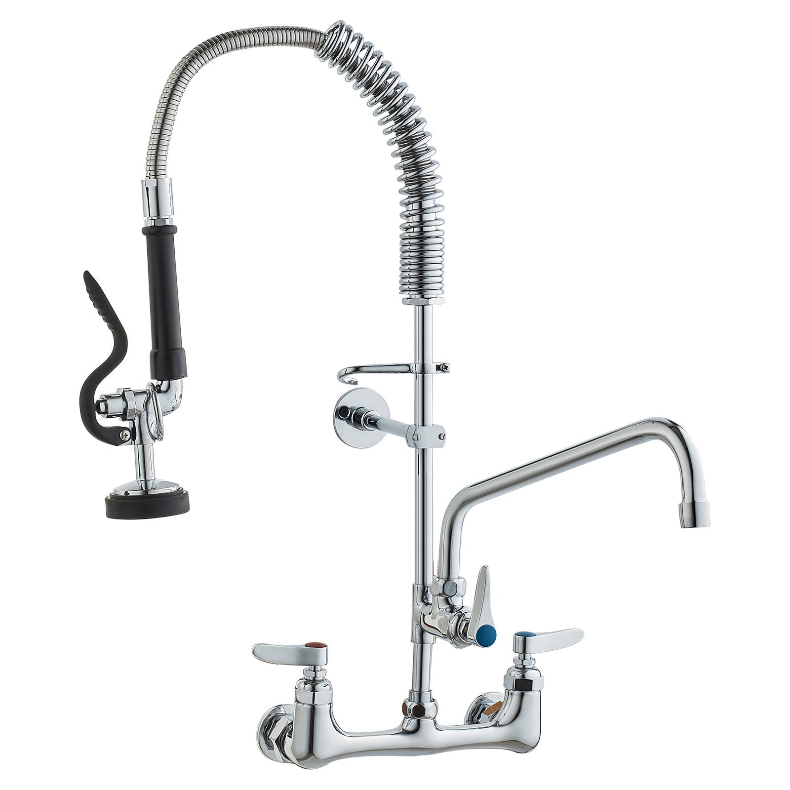 VEVOR Commercial Faucet with Pre-Rinse Sprayer, 25" Height, 8" Center, 12" Swing Spout, Wall Mount Kitchen Sink Faucet, Brass Constructed Device with Pull Down Spray, for 1/2/3 Compartment Sink 
