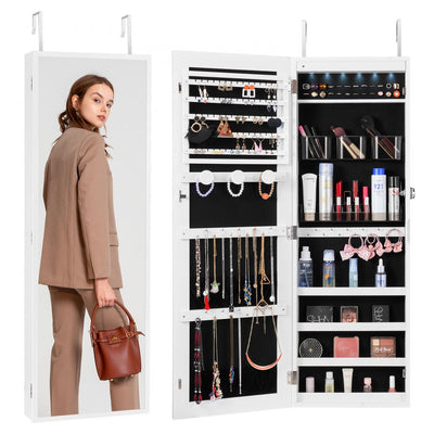 VEVOR Mirror Jewelry Cabinet 42.52in Lockable Wall or Door Mounted Armoire White 