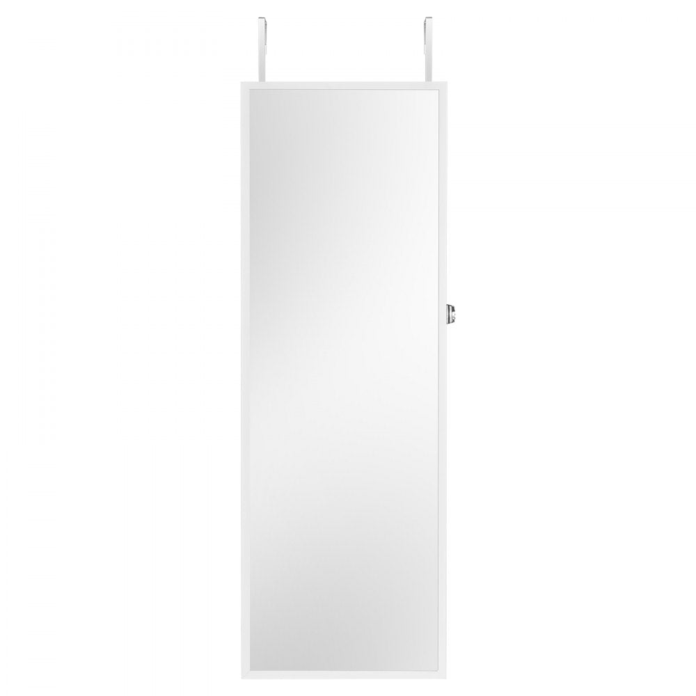 VEVOR Mirror Jewelry Cabinet 42.52in Lockable Wall or Door Mounted Armoire White 