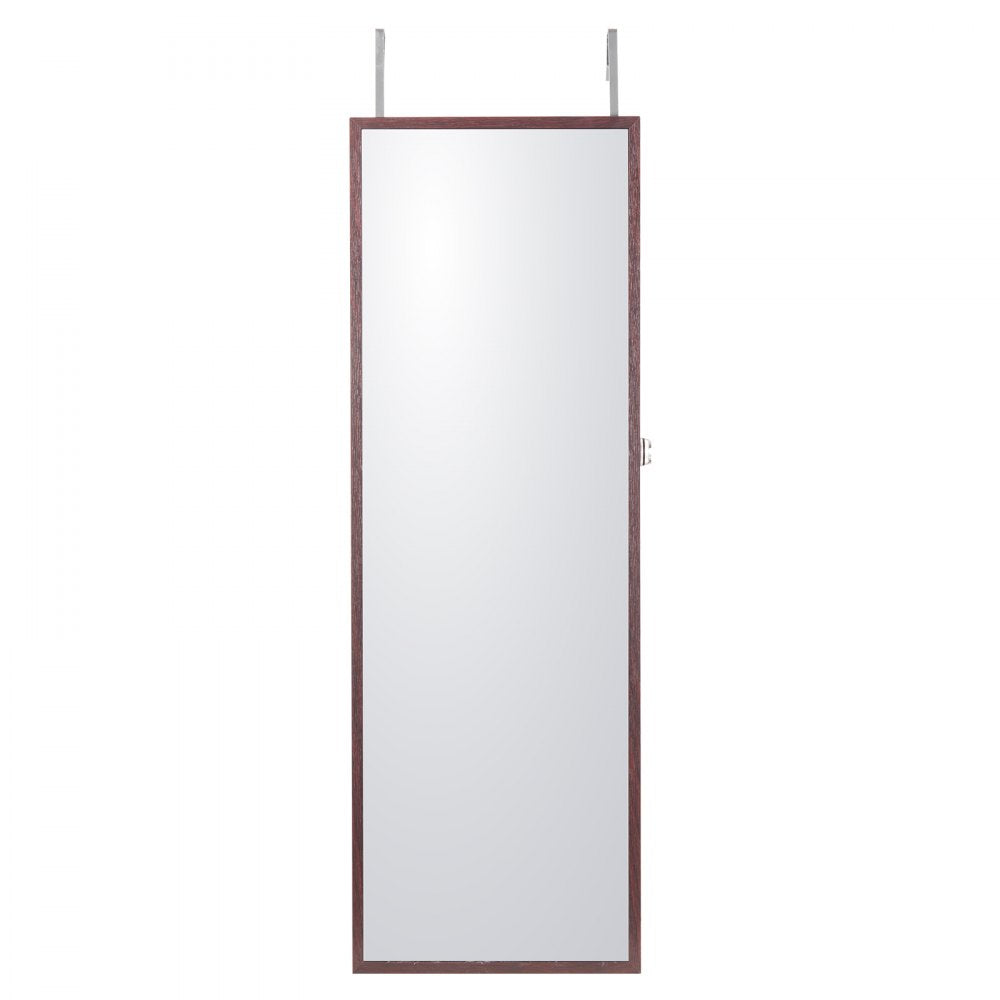 VEVOR Mirror Jewelry Cabinet 42.52in Lockable Wall or Door Mounted Armoire Brown 