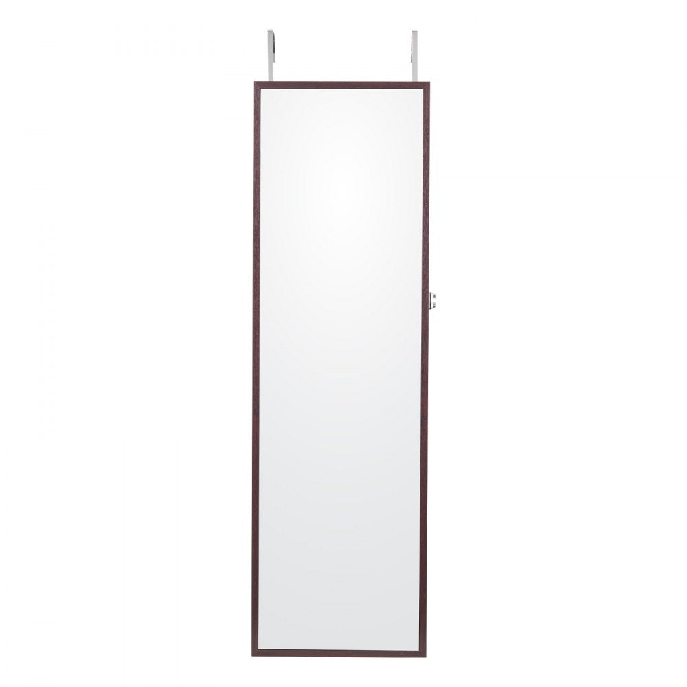 VEVOR Mirror Jewelry Cabinet 47.05in Lockable Wall or Door Mounted Armoire Brown 