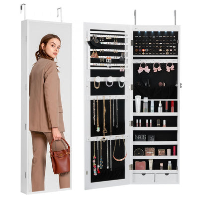 VEVOR Mirror Jewelry Cabinet 47.05in Lockable Wall or Door Mounted Armoire White 