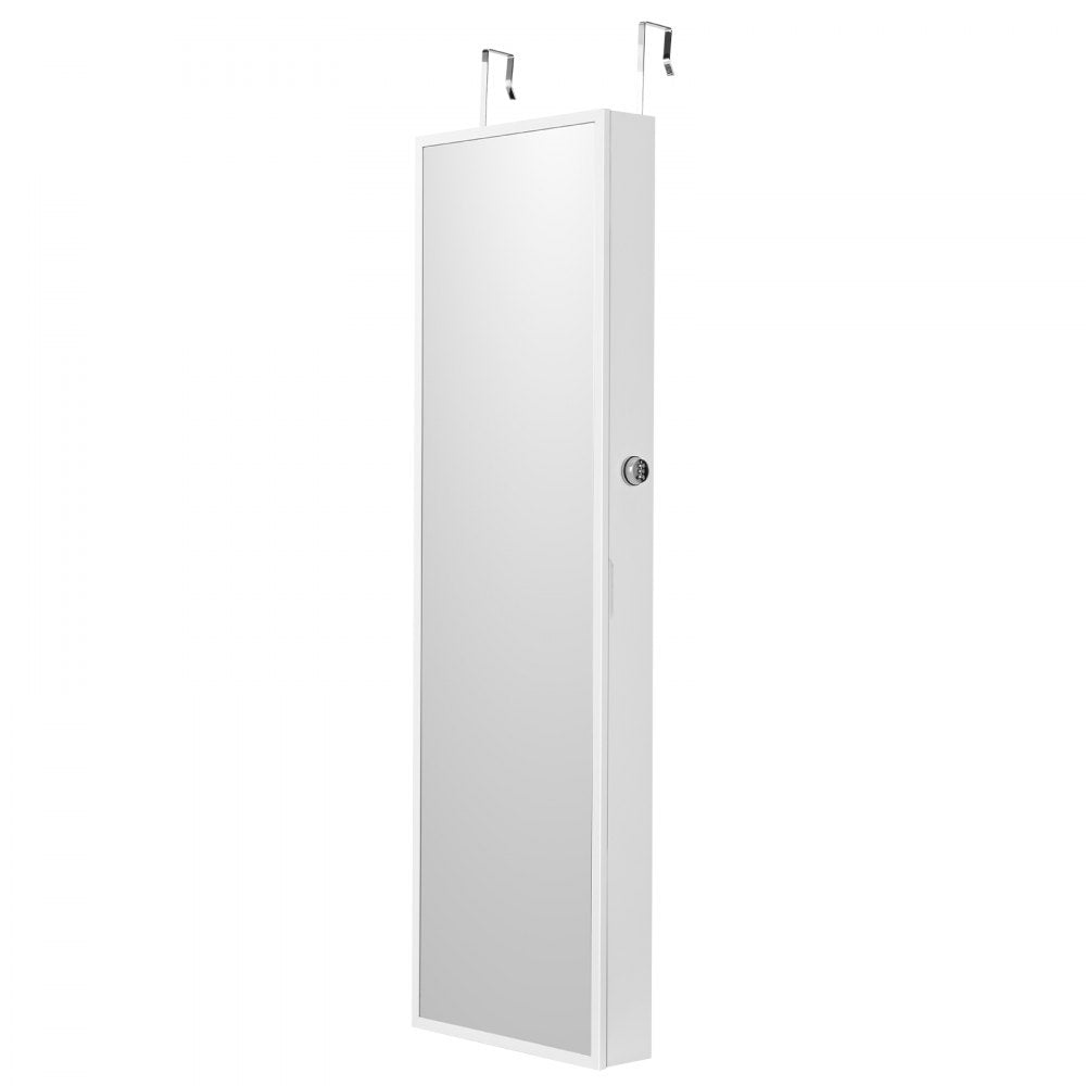 VEVOR Mirror Jewelry Cabinet 47.05in Lockable Wall or Door Mounted Armoire White 