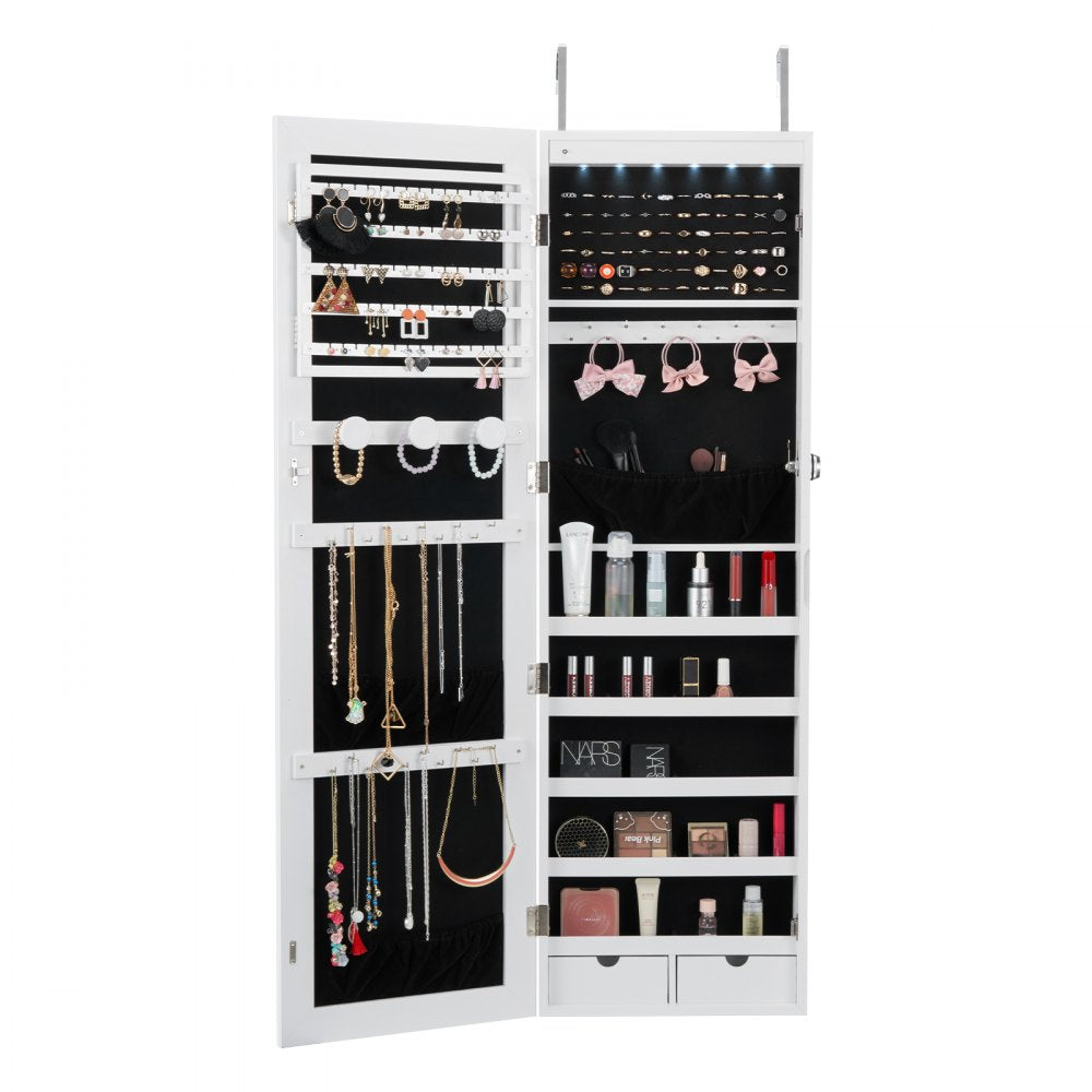VEVOR Mirror Jewelry Cabinet 47.05in Lockable Wall or Door Mounted Armoire White 