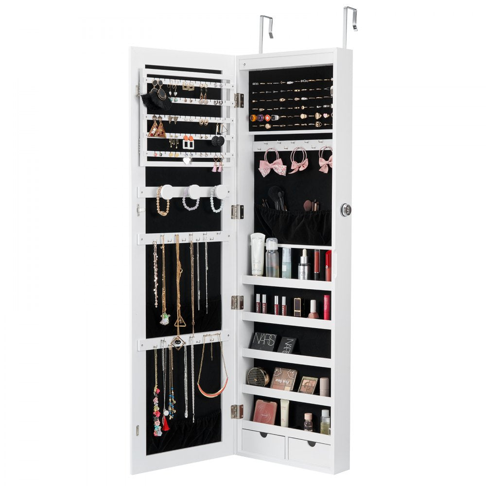 VEVOR Mirror Jewelry Cabinet 47.05in Lockable Wall or Door Mounted Armoire White 