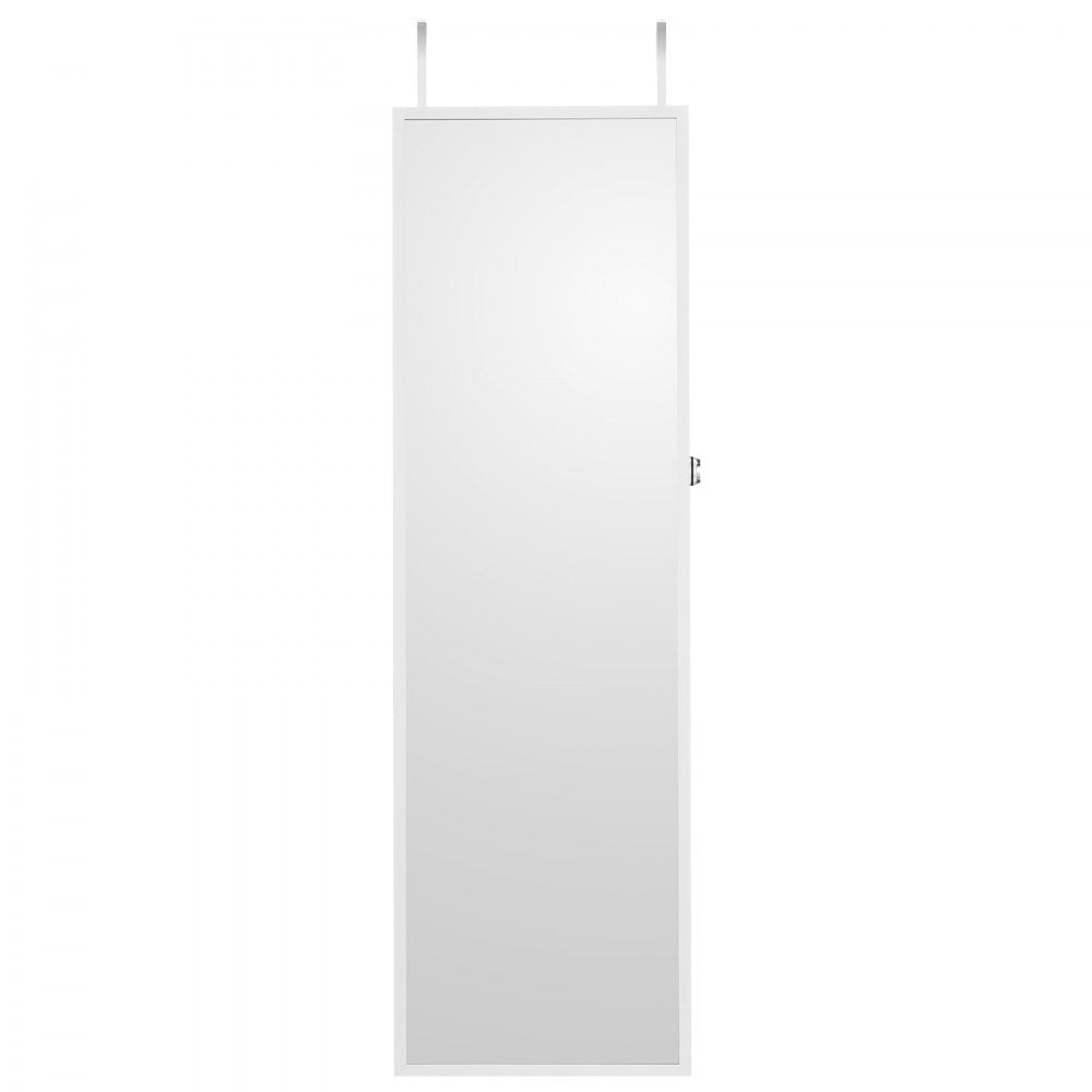 VEVOR Mirror Jewelry Cabinet 47.05in Lockable Wall or Door Mounted Armoire White 