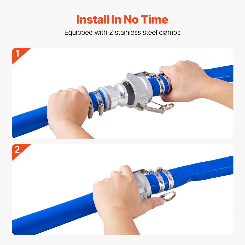 Backwash Hose 1.5 in x 50 ft Blue High Quality Hose Complete Fittings 