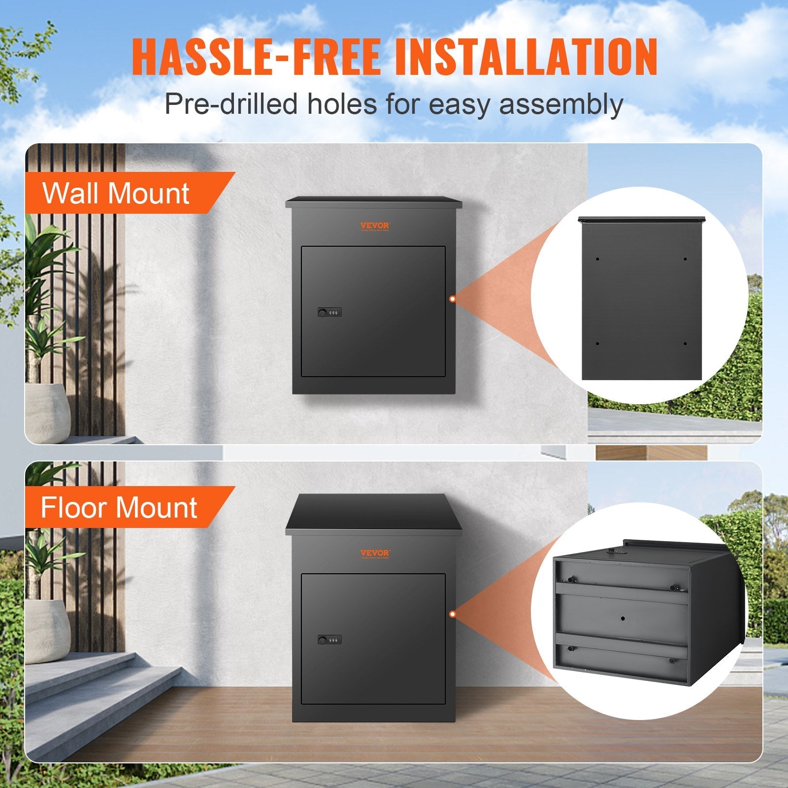 VEVOR Mailboxes for Outside 17.3"x13.8"x22.8", Galvanized Steel Package Delivery Boxes for Outside with Coded Lock, Anti-Theft Baffle, IPX3 Waterproof Delivery Box for Packages for Porch, Curbside 