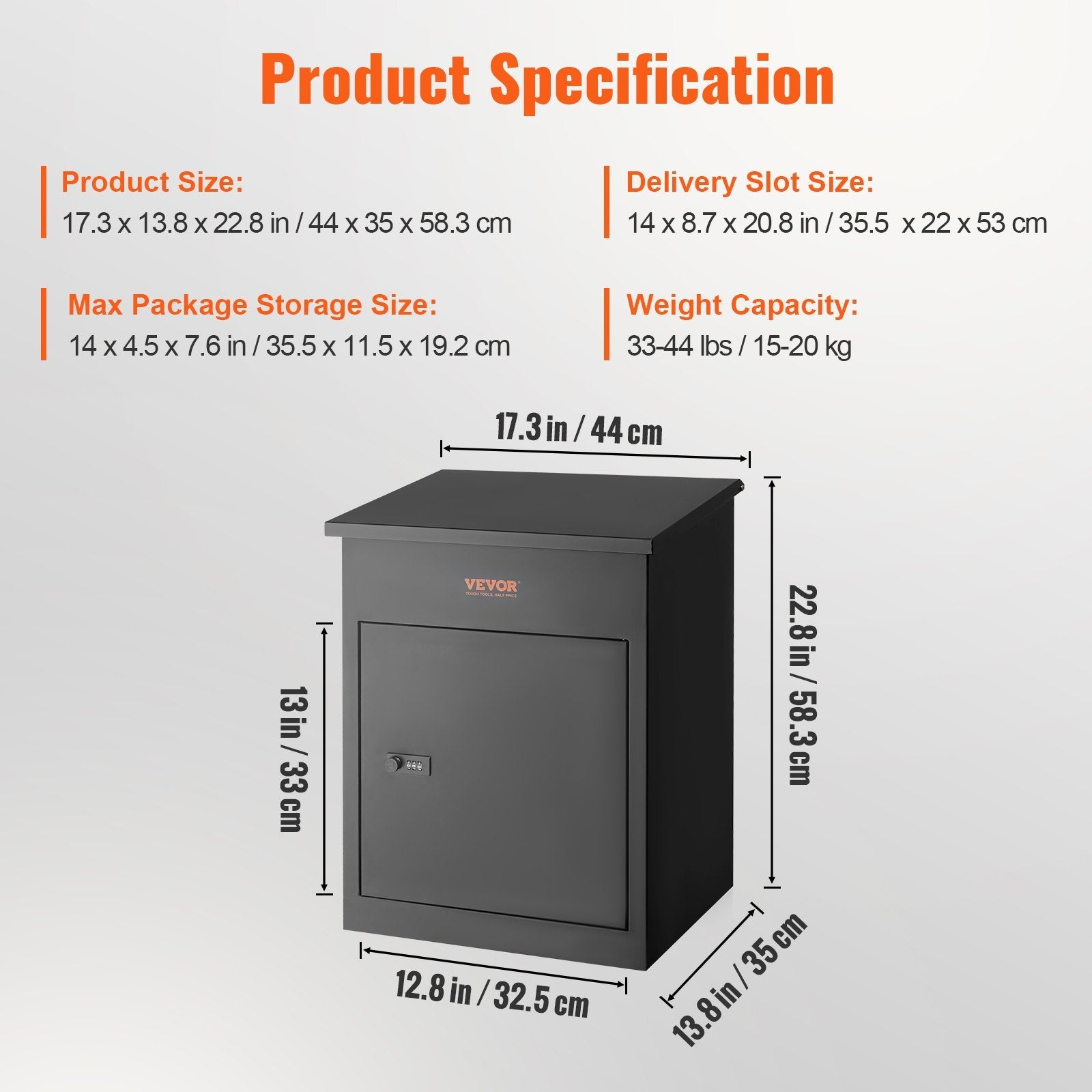 VEVOR Mailboxes for Outside 17.3"x13.8"x22.8", Galvanized Steel Package Delivery Boxes for Outside with Coded Lock, Anti-Theft Baffle, IPX3 Waterproof Delivery Box for Packages for Porch, Curbside 