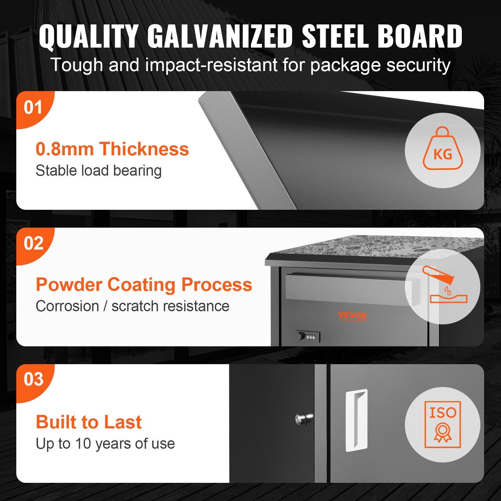 VEVOR Package Delivery Boxes for Outside 16.2"x15.8"x44", Galvanized Steel Delivery Box for Packages With Coded Lock, Removable Anti-theft Baffle, IPX3 Waterproof Package Drop Box for Outside, Porch 