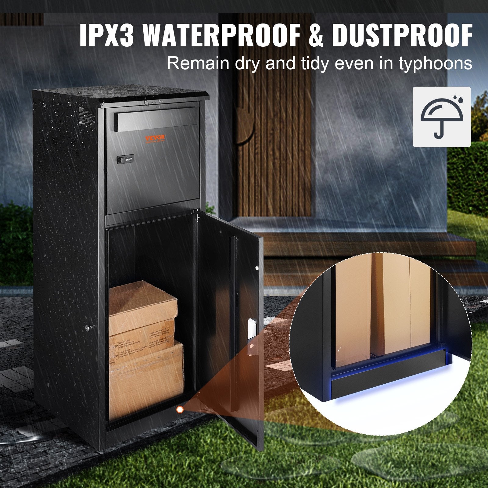 VEVOR Package Delivery Boxes for Outside 16.2"x15.8"x44", Galvanized Steel Delivery Box for Packages With Coded Lock, Removable Anti-theft Baffle, IPX3 Waterproof Package Drop Box for Outside, Porch 