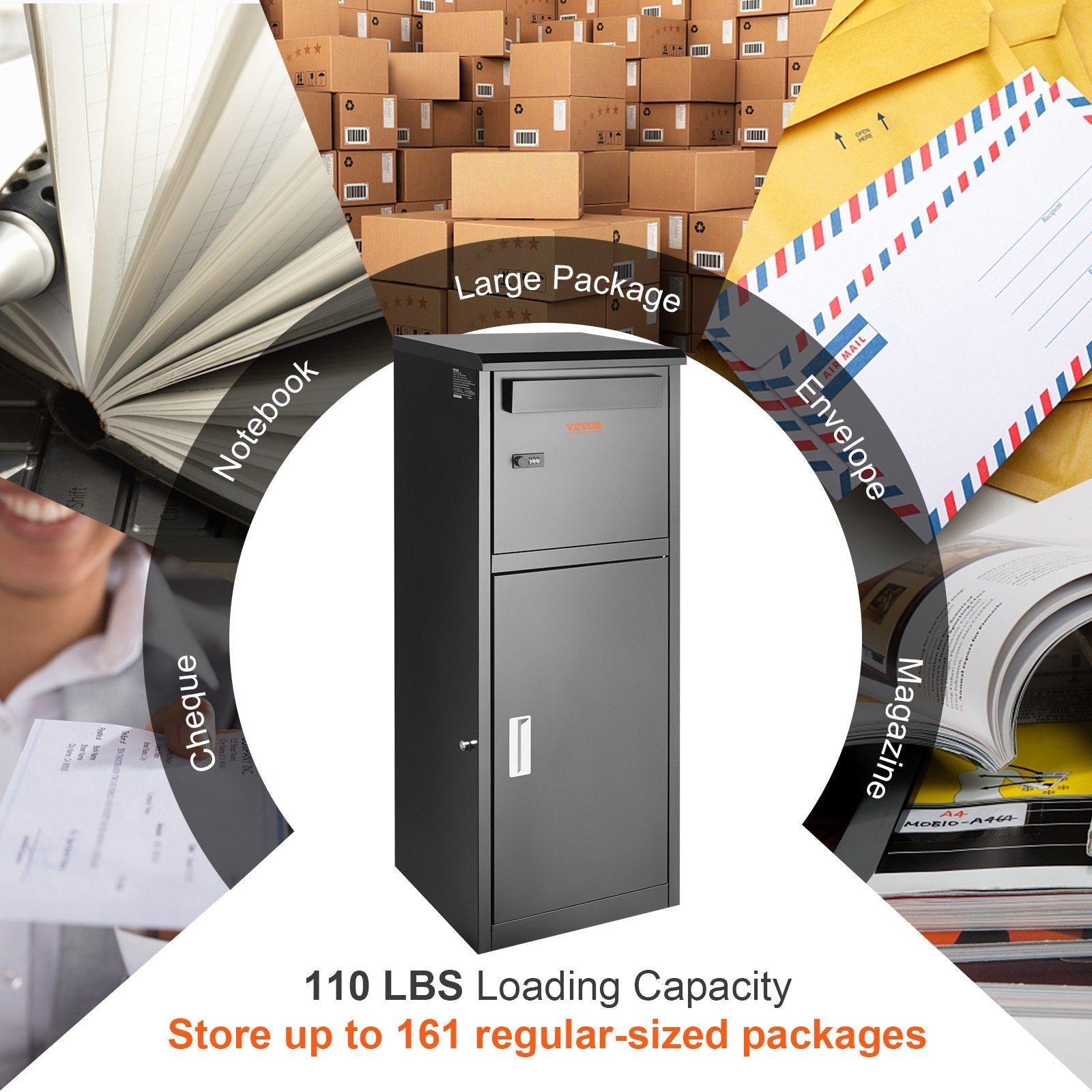 VEVOR Package Delivery Boxes for Outside 16.2"x15.8"x44", Galvanized Steel Delivery Box for Packages With Coded Lock, Removable Anti-theft Baffle, IPX3 Waterproof Package Drop Box for Outside, Porch 