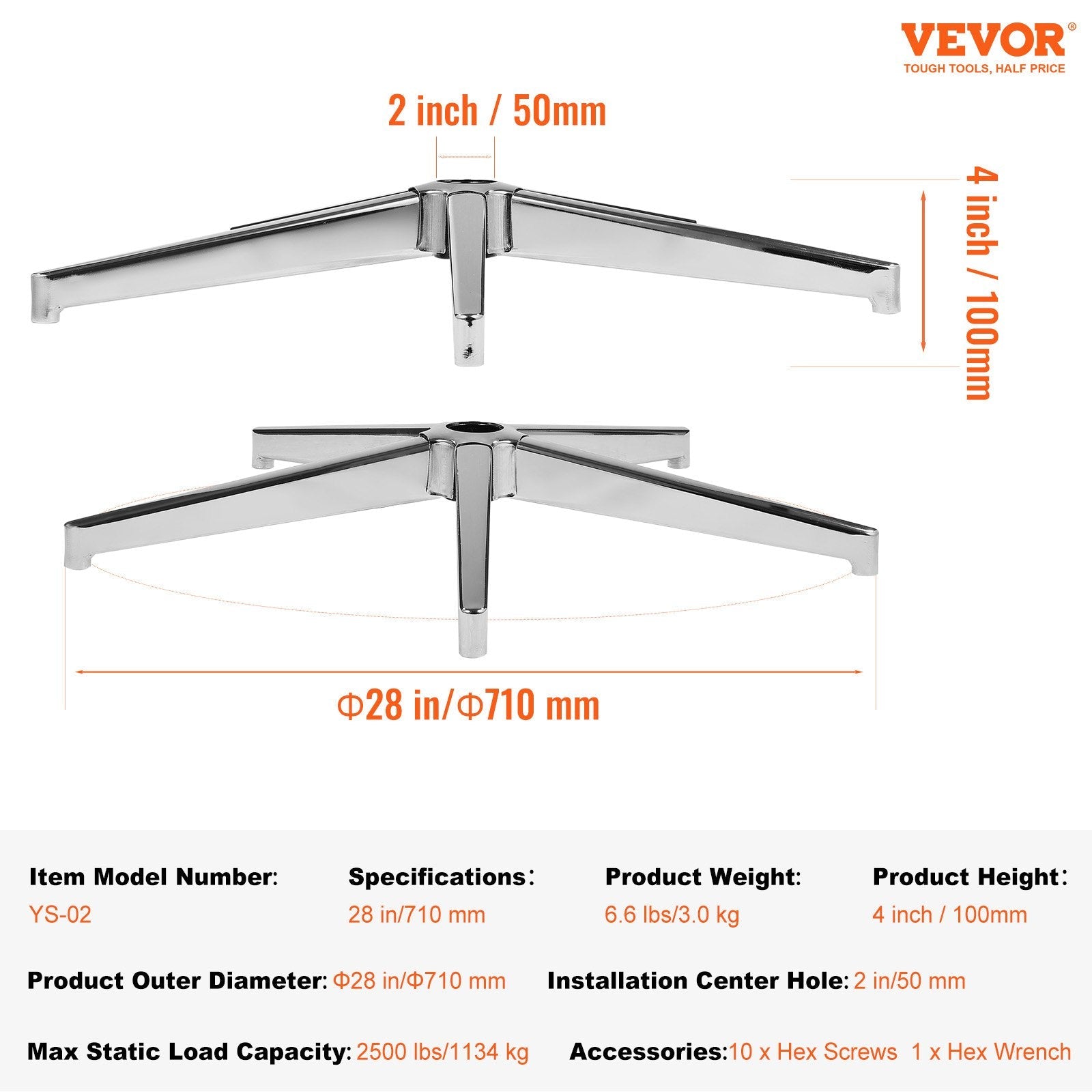 VEVOR Office Chair Base Replacement 28" Heavy Duty Metal Stool Base 2500 lbs 