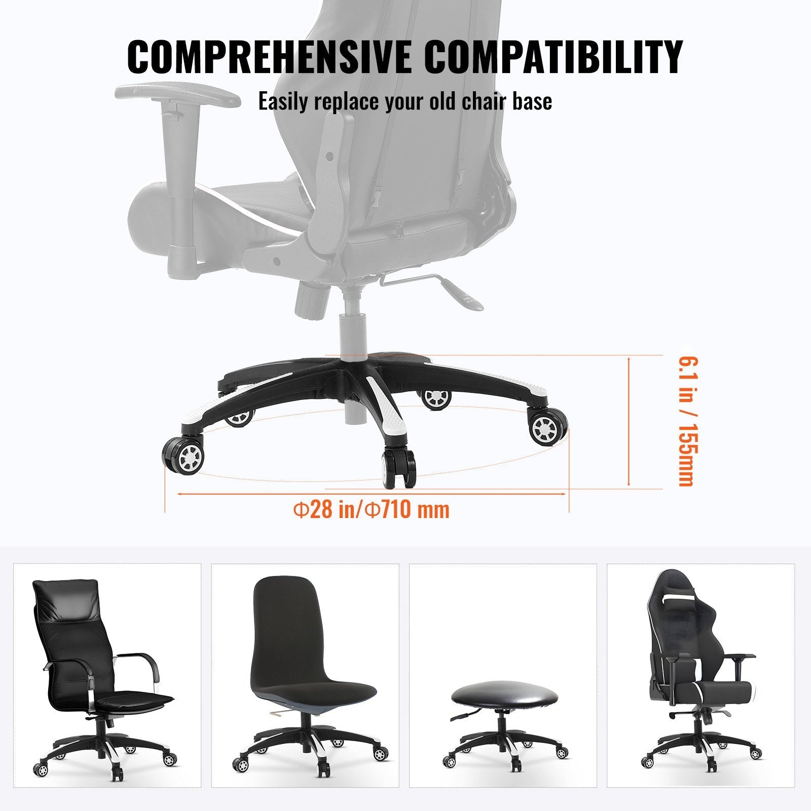VEVOR Office Chair Base Replacement 28" Heavy Duty Swivel Chair Base 2500 lbs 