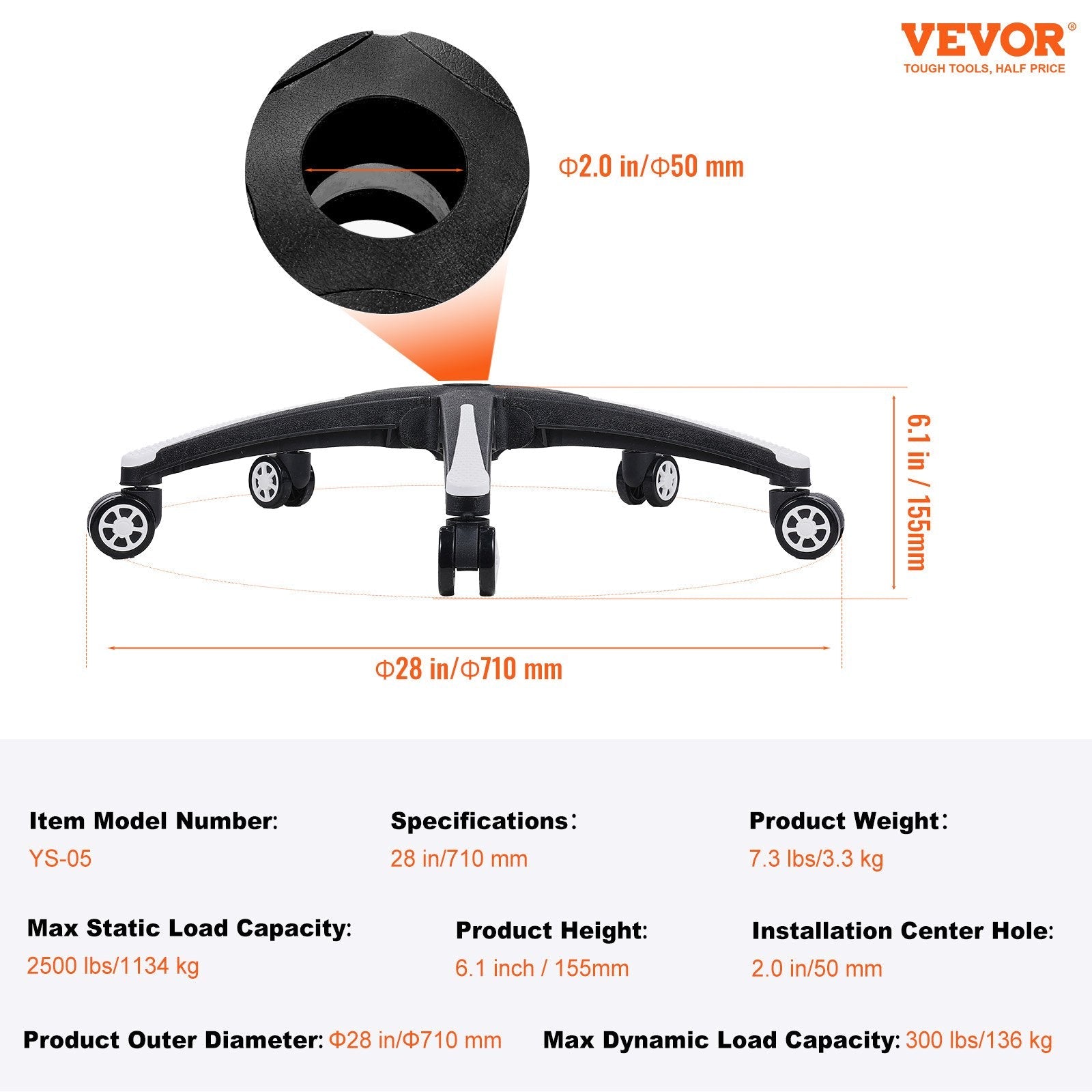 VEVOR Office Chair Base Replacement 28" Heavy Duty Swivel Chair Base 2500 lbs 