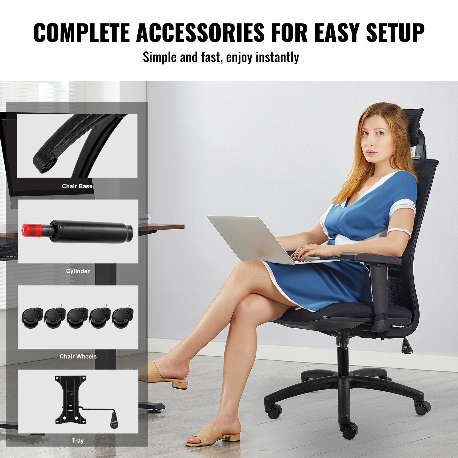 VEVOR Office Chair Base Replacement 28" Swivel Chair Base 2500 lbs 4" Stroke 