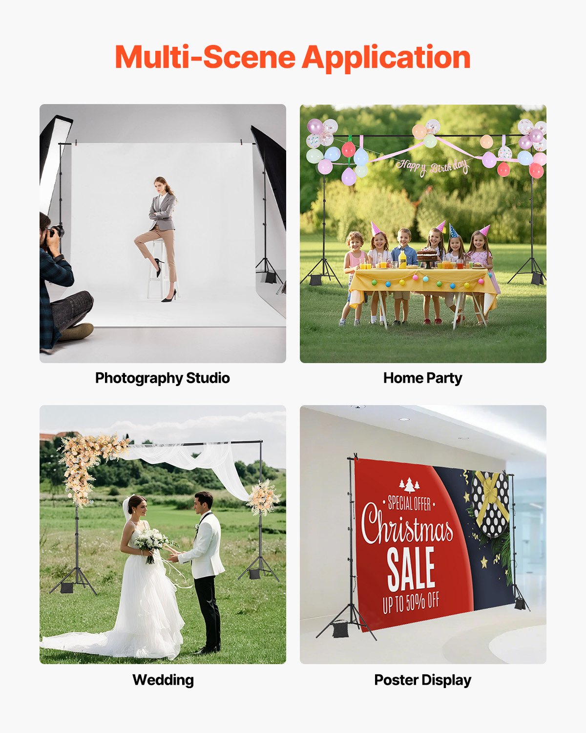 VEVOR Backdrop Stand Background Stand Kit 10 x 10 ft for Party & Photo Studio 