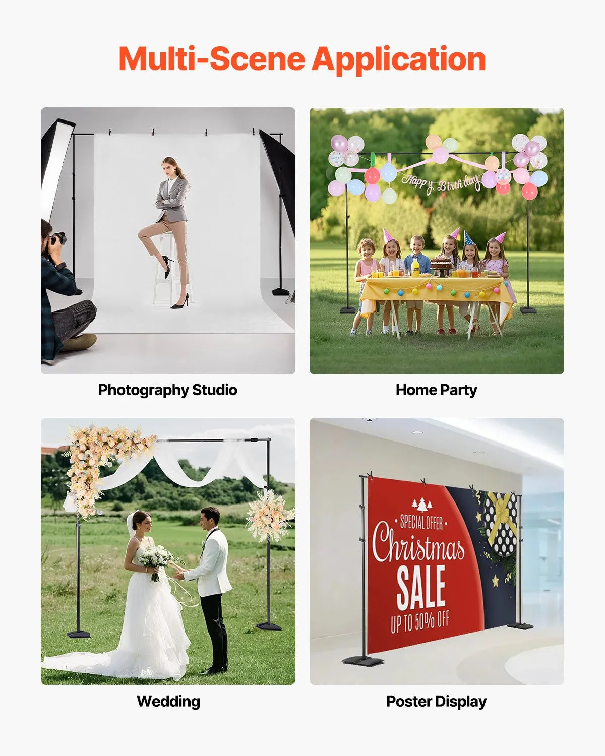 VEVOR Backdrop Stand Background Stand Kit 8.5 x 10 ft for Party & Photo Studio