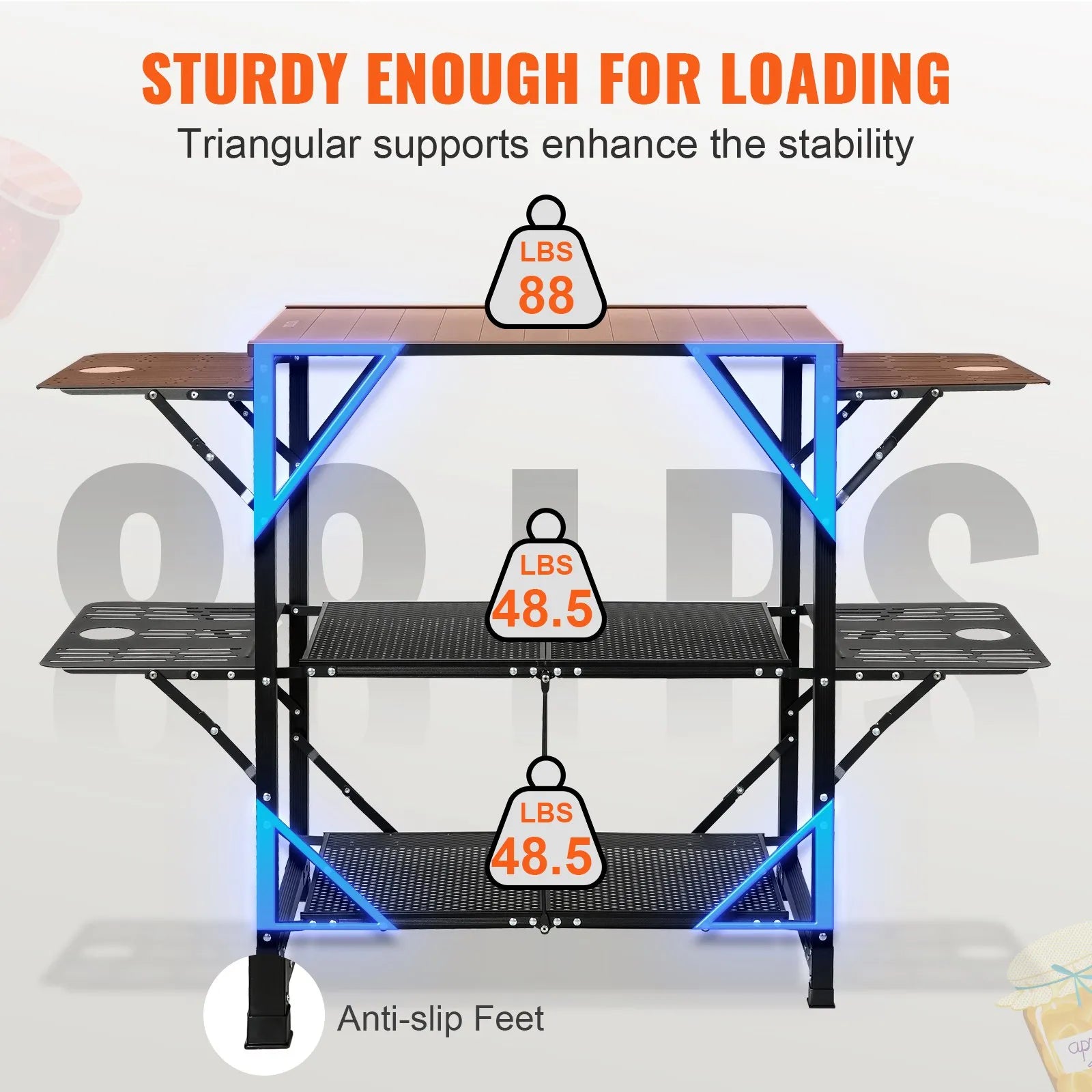 VEVOR Camping Kitchen Table, One-piece Folding Portable Cook Station with A Carrying Bag, Aluminum Camping Table 4 Iron Side Tables & 2 Shelves, Ideal for Outdoor Picnics, BBQs, Camping, RV Traveling