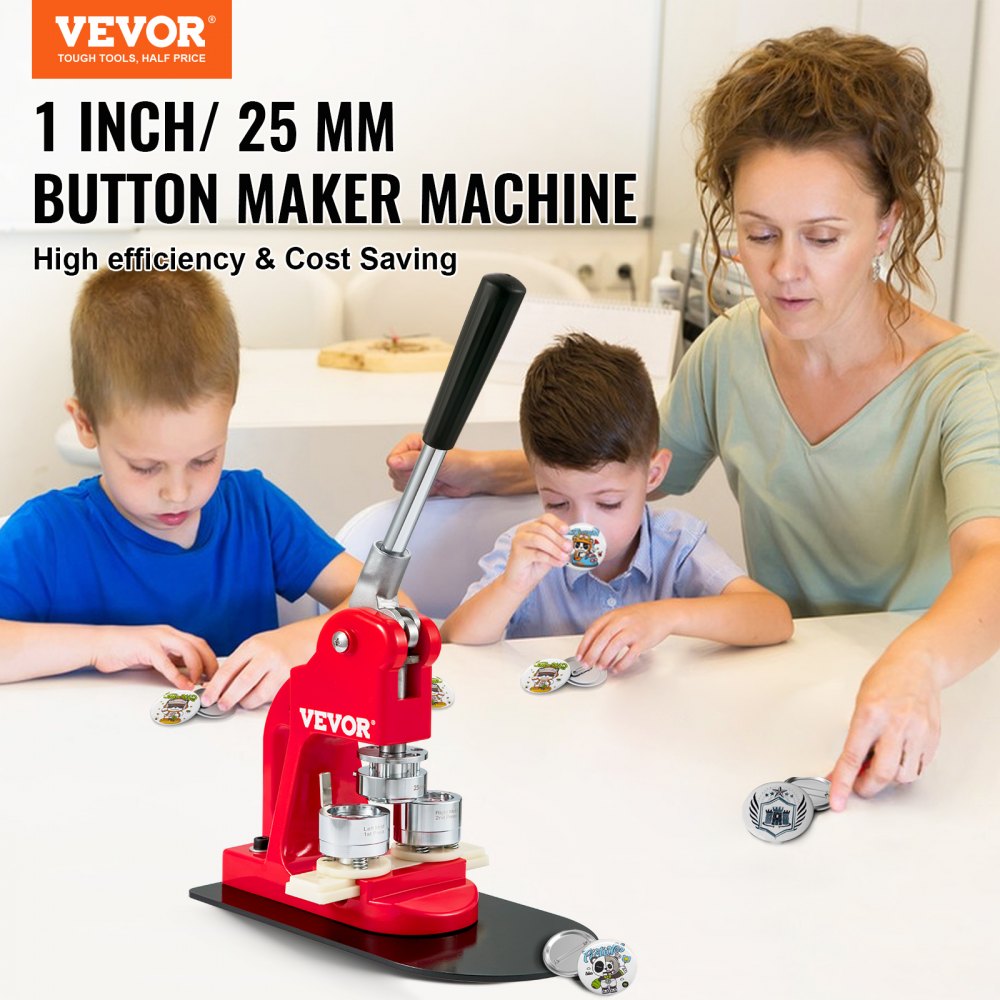 VEVOR Button Maker Machine, 25mm (1 inch) Badge Punch Press Kit, Children DIY Gifts Pin Maker, Button Making Supplies with 500pcs Button Parts & Circle Cutter & Magic Book 