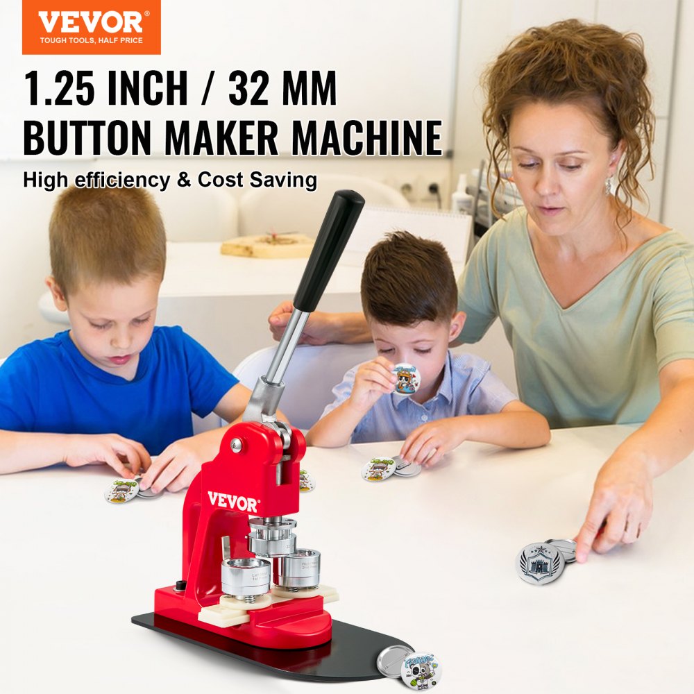 VEVOR Button Maker Machine, 32 mm (1.25 inch) Badge Punch Press Kit, Children DIY Gifts Pin Maker, Button Making Supplies with 500pcs Button Parts & Circle Cutter & Magic Book 